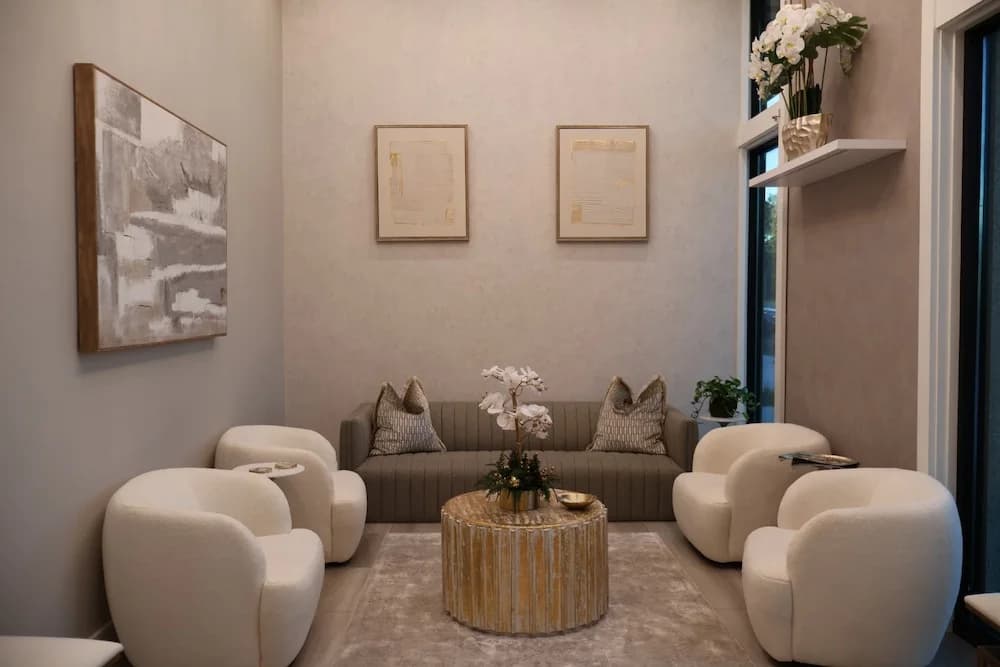 The waiting room at The Bluffs Med Spa in Bluffton, South Carolina